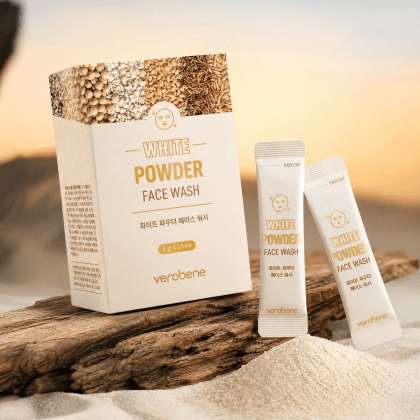 Korean powder face wash with gentle exfoliation and creamy cleansing foam