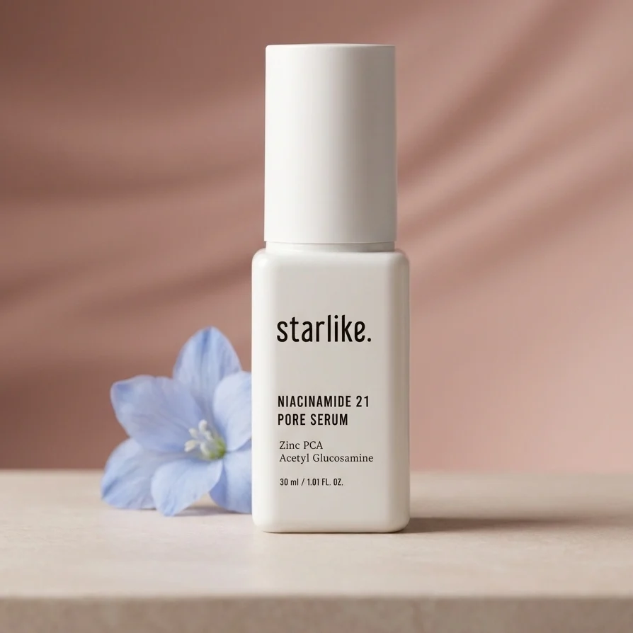 Starlike niacinamide serum for pores close up packaging for acne prone skin