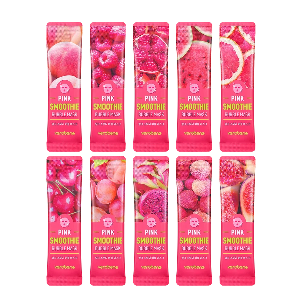 VEROBENE Pink Smoothie Bubble Mask sachets set 10 pieces deep cleansing pink bubble mask