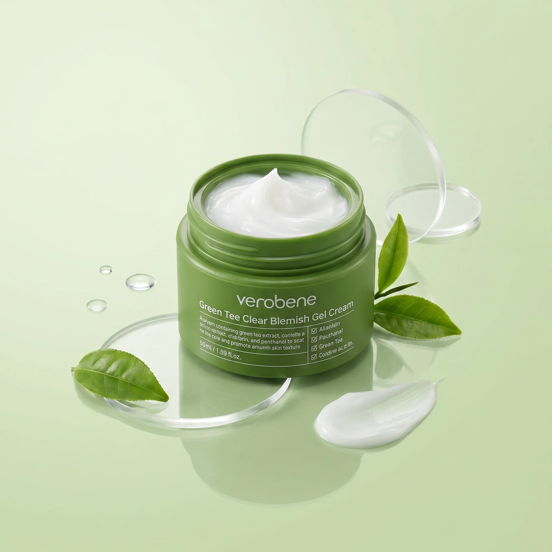 Korean gel cream for blemish-prone skin – Verobene Green Tea Clear Blemish Gel Cream with lightweight texture