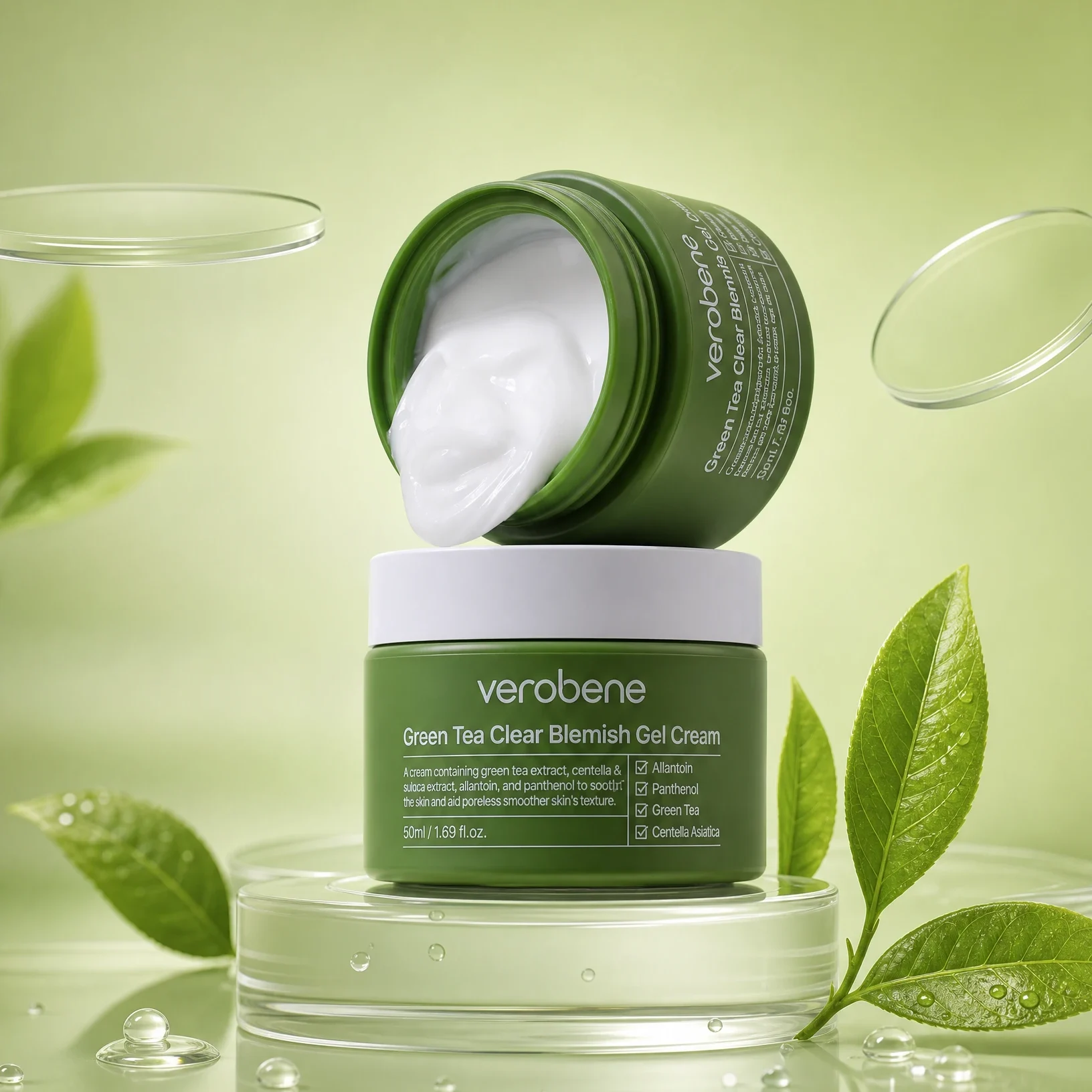 Verobene Green Tea calming gel cream for clearer-looking skin and balanced hydration